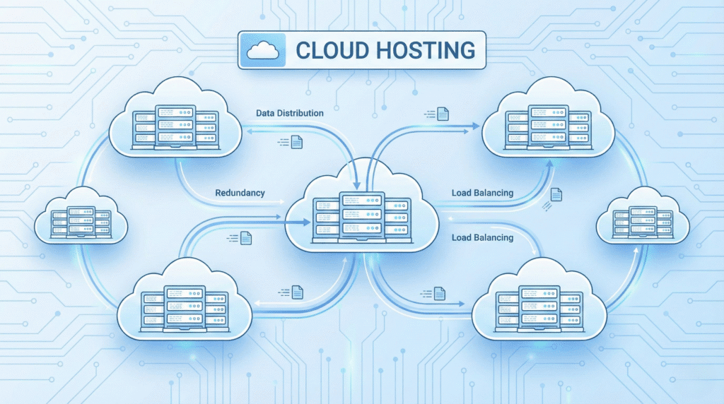 illustration of cloud servers connected in a network