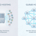 illustration comparing shared hosting and cloud hosting